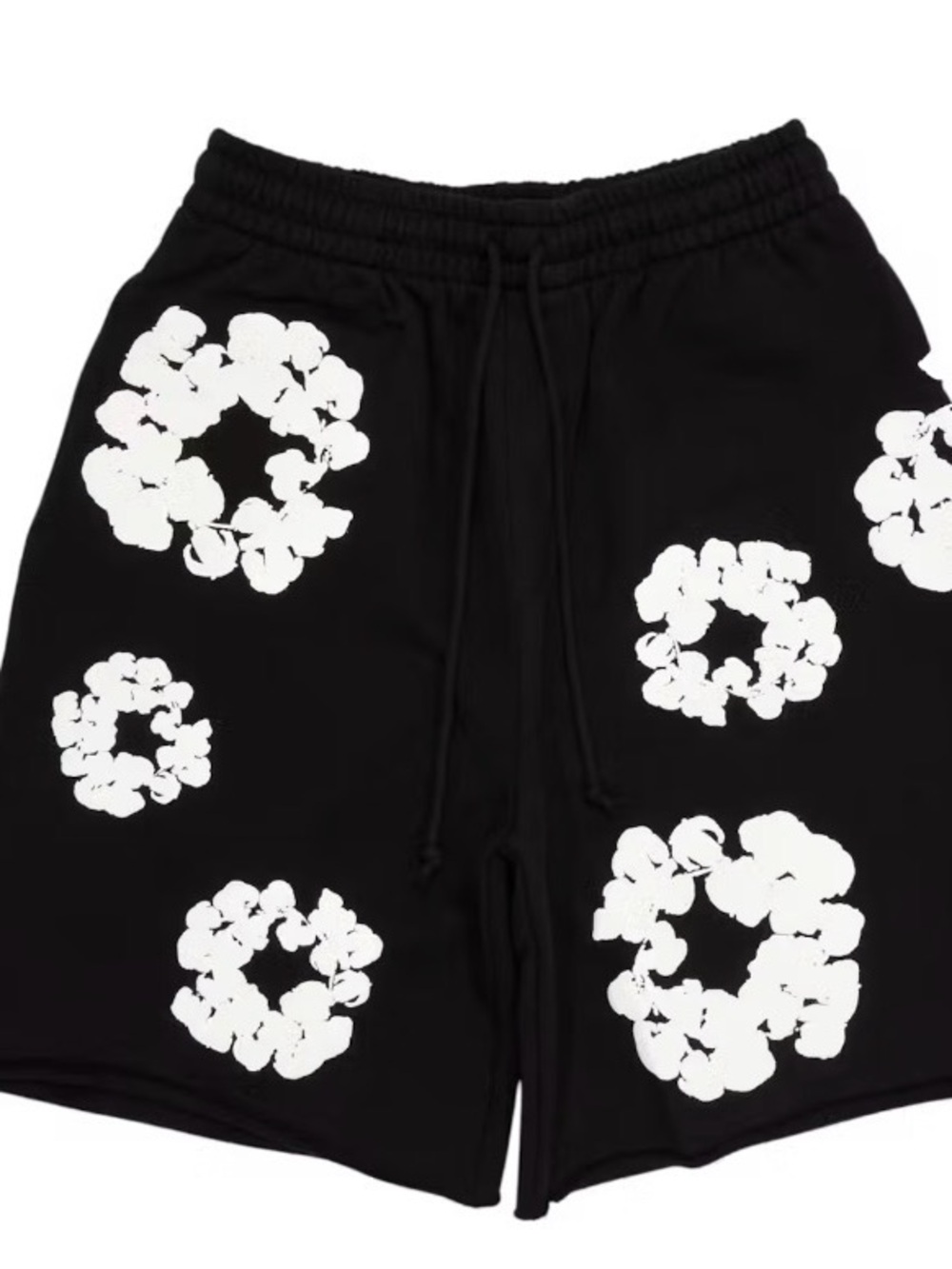 Men's Black Athletic Shorts with White Floral Ring Print